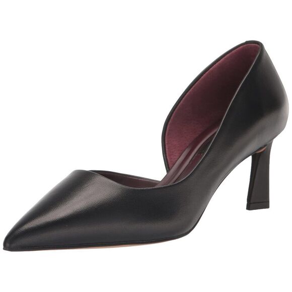 Franco Sarto Women's Tana Pointed Toe D'orsay Mid Heel Pump 7.5 Black Leather - Picture 1 of 7
